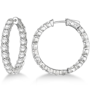 Fancy Medium Round Diamond Hoop Earrings 14k White Gold 7.20ct - All