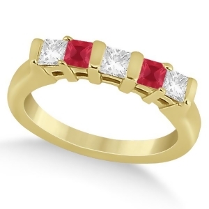 5 Stone Princess Diamond and Ruby Wedding Band 14K Yellow Gold 0.56ct - All