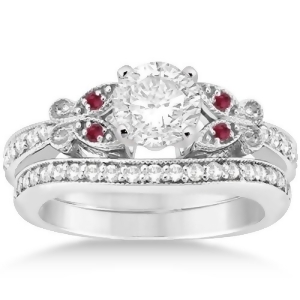 Butterfly Diamond and Ruby Bridal Set 14k White Gold 0.42ct - All