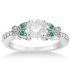 Butterfly Diamond and Emerald Engagement Ring Platinum 0.20ct - All