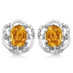 Oval Shaped Citrine and Diamond Stud Earrings in 14K White Gold 3.05ct - All