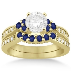 Floral Diamond and Sapphire Engagement Set 14k Yellow Gold 0.60ct - All