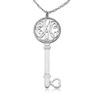 Personalized Key Initial Monogram Pendant Necklace in 14k White Gold - All