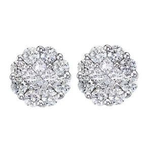 Diamond Clusters Flower Stud Earrings in 14k White Gold 1.50 ctw - All
