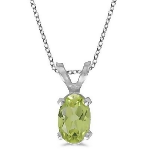 Oval Peridot Solitaire Pendant Necklace in 14K White Gold 0.55ct - All