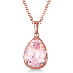 Pear Solitaire Morganite Pendant Necklace 14K Rose Gold 5.00tct - All