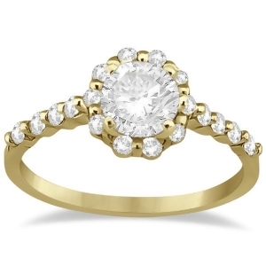 Halo Diamond Semi Eternity Engagement Ring 14K Yellow Gold 0.36ct - All
