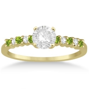 Petite Diamond and Peridot Engagement Ring 18k Yellow Gold 0.15ct - All