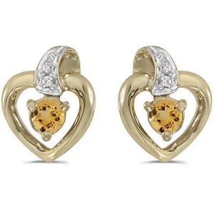 0.20Ct Round Citrine and Diamond Heart Earrings 14k Yellow Gold - All