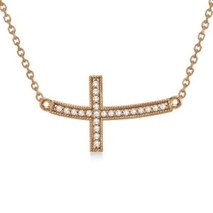 Curved Diamond Sideways Cross Pendant Necklace 14k Rose Gold 0.25ct - All