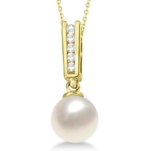 Akoya Cultured Pearl and Diamond Pendant Necklace 14k Yellow Gold 7.5mm - All