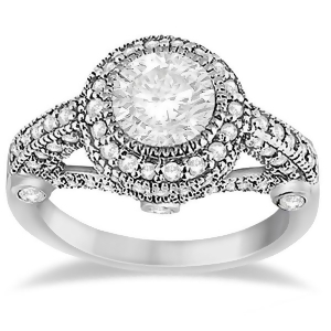 Vintage Diamond Halo Art Deco Engagement Ring 18k White Gold 0.97ct - All