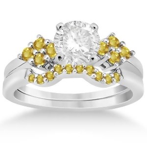 Yellow Sapphire Engagement Ring and Wedding Band in Platinum 0.50ct - All