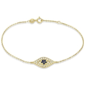 Blue Sapphire Evil Eye Diamond Bracelet in 14k Yellow Gold 1.15ct - All