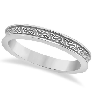 Unique Carved Irish Celtic Wedding Band in 14K White Gold - All
