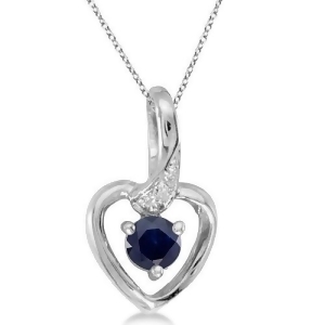 Blue Sapphire and Diamond Heart Pendant Necklace 14k White Gold - All