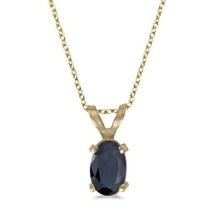 Oval Blue Sapphire Solitaire Pendant Necklace 14K Yellow Gold 0.55ct - All