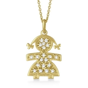 Pave-set Diamond Girl Shape Pendant Necklace 14K Yellow Gold 0.15ct - All