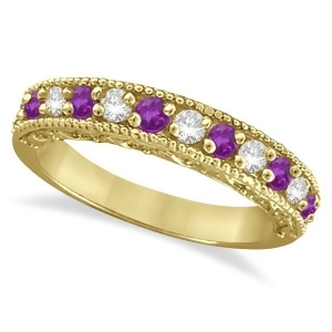 Diamond and Amethyst Band Filigree Design Ring 14k Yellow Gold 0.60ct - All