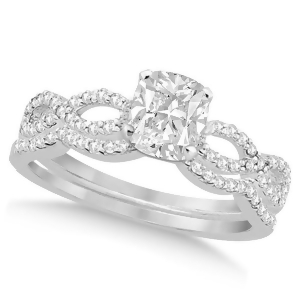 Infinity Cushion-Cut Diamond Bridal Ring Set 14k White Gold 1.13ct - All