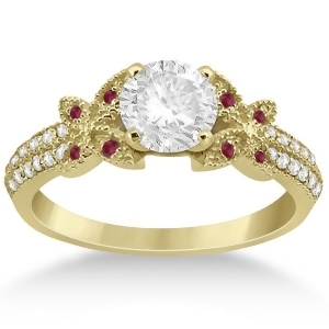 Diamond and Ruby Butterfly Engagement Ring Setting 18K Yellow Gold - All
