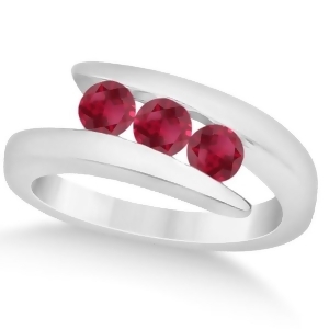 Ruby Three Stone Tension Set Journey Ring 14K White Gold 0.90ctw - All