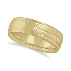 Mens Shooting Star Diamond Wedding Ring Band 18k Yellow Gold 0.15ct - All