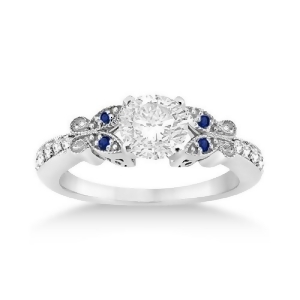 Butterfly Diamond and Sapphire Engagement Ring 14k White Gold 0.20ct - All