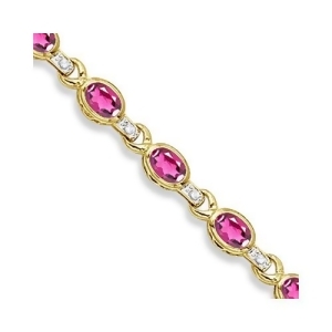 Oval Pink Topaz and Diamond Link Bracelet 14k Yellow Gold 9.62ctw - All