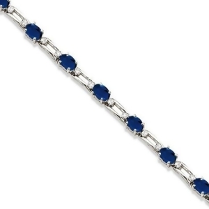 Diamond and Oval Blue Sapphire Link Bracelet 14k White Gold 7.50ct - All