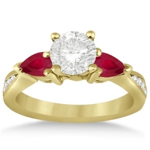 Diamond and Pear Ruby Gemstone Engagement Ring 14k Yellow Gold 0.79ct - All