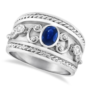 Oval Blue Sapphire and Diamond Byzantine Ring Sterling Silver 0.73ct - All
