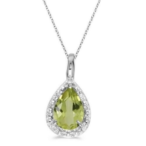 Pear Shaped Peridot Pendant Necklace 14k White Gold 0.85ct - All