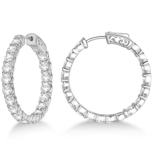 Prong-set Medium Diamond Hoop Earrings 14k White Gold 5.54ct - All