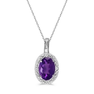 Oval Amethyst and Diamond Pendant Necklace 14k White Gold 0.45ctw - All