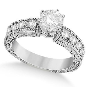 Vintage Heirloom Round Diamond Engagement Ring 14k White Gold 1.50ct - All