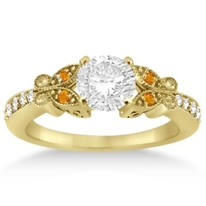 Butterfly Diamond and Citrine Engagement Ring 18k Yellow Gold 0.20ct - All