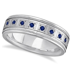 Blue Sapphire Ring for Men Wedding Band 18k White Gold 0.80ctw - All