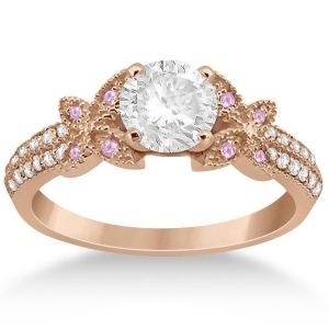 Diamond and Pink Sapphire Butterfly Engagement Ring 18K Rose Gold - All