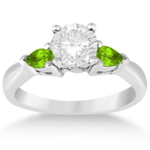 Pear Cut Three Stone Peridot Engagement Ring 14k White Gold 0.50ct - All