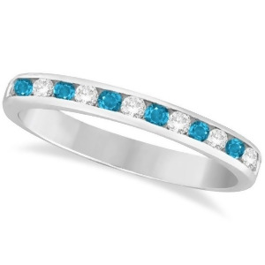 Blue Topaz and Diamond Semi-Eternity Channel Ring 14k White Gold 0.40ct - All