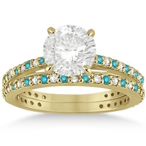 White and Blue Diamond Bridal Ring Set in 14K Yellow Gold 1.06ct - All