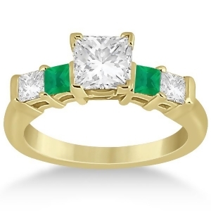 5 Stone Princess Diamond and Emerald Engagement Ring 18K Y. Gold 0.46ct - All
