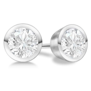 Round Diamond Stud Earrings Bezel Setting In Platinum - All