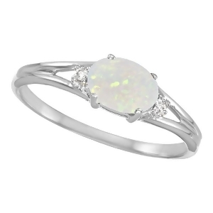 Oval Opal and Diamond Ring in 14K White Gold 0.27ct - All