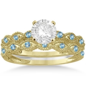Antique Blue Topaz Bridal Set Marquise Shape 18K Yellow Gold 0.36ct - All
