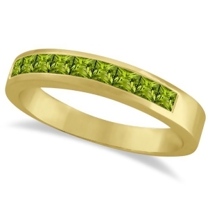 Princess-cut Channel-Set Stackable Peridot Ring 14k Yellow Gold 1.00ct - All