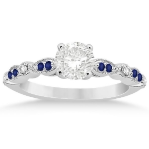 Blue Sapphire Diamond Marquise Engagement Ring 18k White Gold 0.24ct - All