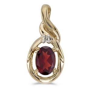 Oval Garnet and Diamond Pendant Necklace 14k Yellow Gold 0.55ctw - All