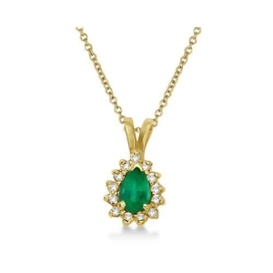 Pear Emerald and Diamond Pendant Necklace 14k Yellow Gold 0.70ct - All
